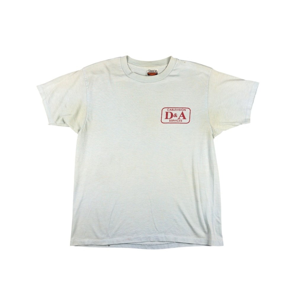 Vtg 80s D&A Cablevision T Shirt Mens L Fits M Faded Blue Hanes USA 50/50s